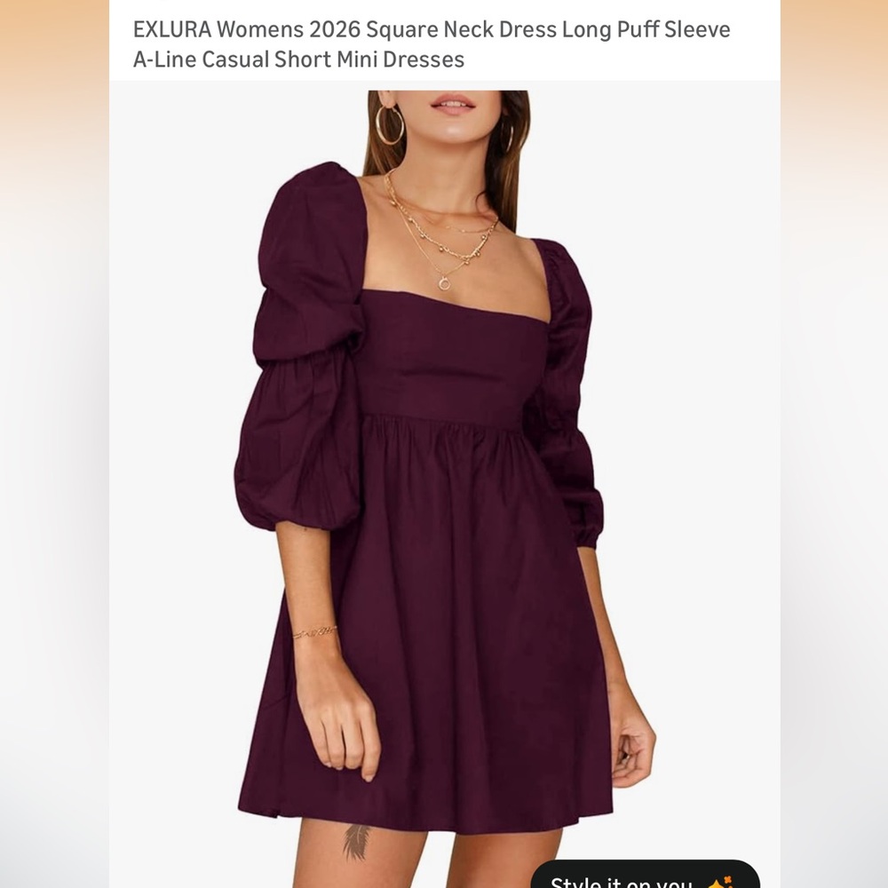 Elegant Purple Puff Sleeve Dress